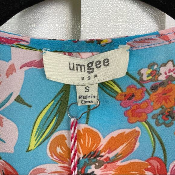 Umgee Blue&Coral Chiffon Kimono Jacket Sz.S NWT - Picture 4 of 9